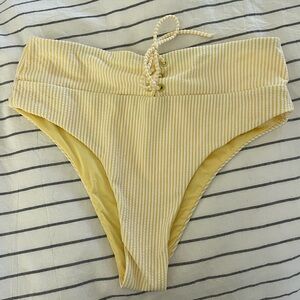 Onia, high waste, drawstring bikini bottom in yellow seersucker